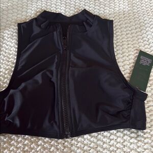NWT Black Bikini Set w/zipper top and ruched black bottoms.